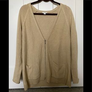 Textured Knit J. Jill Double Zip Beige Cardigan Sweater w/ Pockets Size M